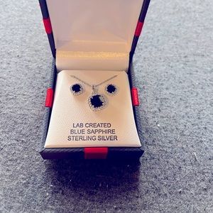 Lab created sapphire earrings and necklace set